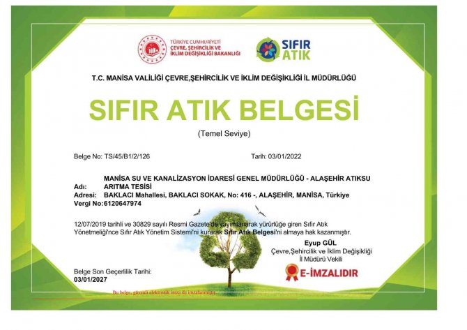 Alaşehir Aat ‘Sıfır Atık Belgesi’ Almaya Hak Kazandı