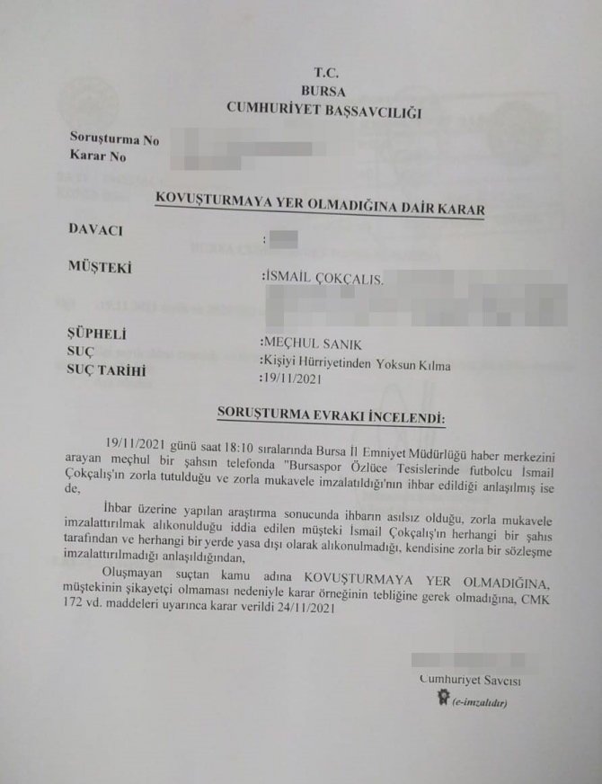 Bursaspor Kulübü’nden Yeni İ̇smail Çokçalış Açıklaması