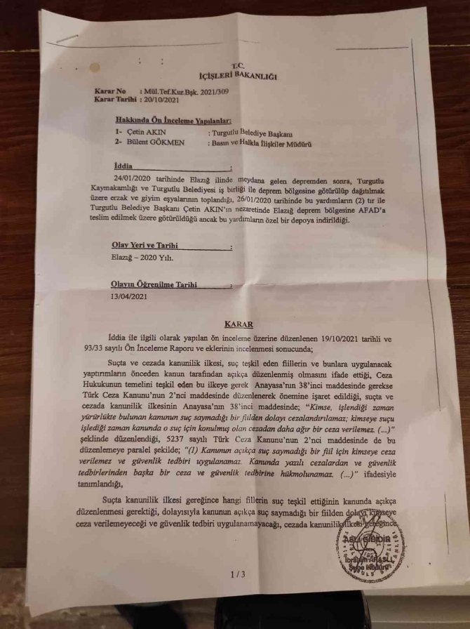Turgutlu Belediyesi Ve Başkan Akın İçin Soruşturma İzni Verilmedi