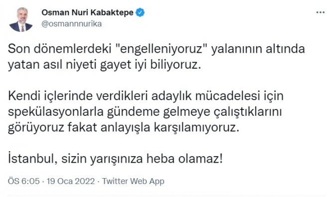 Ak Parti İ̇l Başkanı Kabaktepe’den İ̇mamoğlu’na Cevap: "En İyi Bildiği İş Engelleniyoruz Bahanesi"