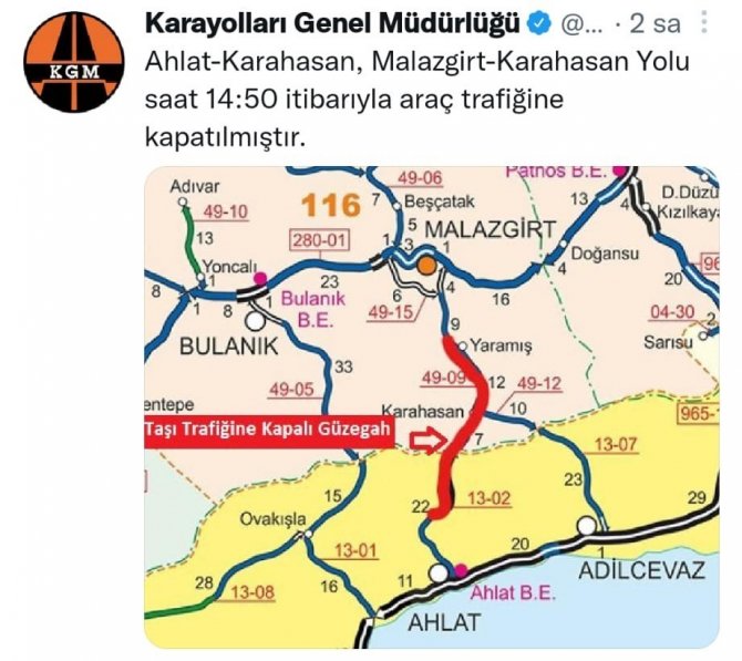 Ahlat’ta Tüm Köy Yolları Ulaşıma Kapandı, Eğitime 1 Gün Ara Verildi