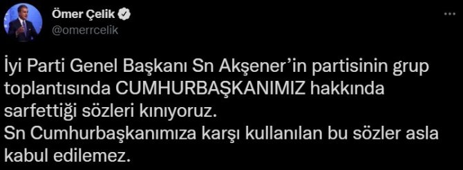 Sözcü Çelik’ten Akşener’e Tepki: “Teröristbaşı Öcalan’ın Hapisten Çıkarılacağını Söylemek İftira Siyasetidir”