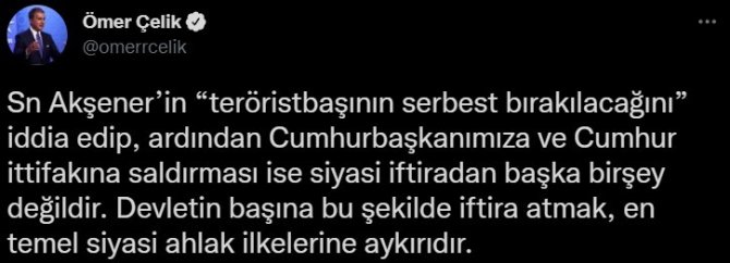 Sözcü Çelik’ten Akşener’e Tepki: “Teröristbaşı Öcalan’ın Hapisten Çıkarılacağını Söylemek İftira Siyasetidir”