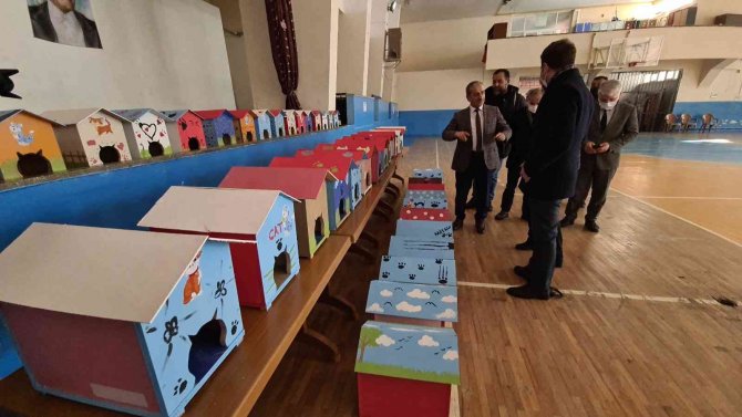Öğrenciler Okullardan Çıkan Atık Malzemelerle Kedi Evleri Yaptı