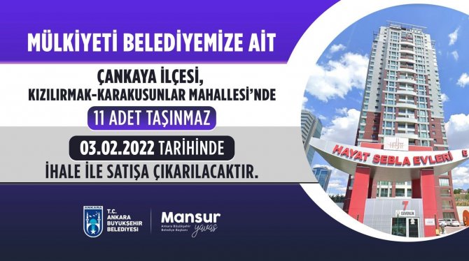 Ankara Büyükşehir Taşınmazları Satışa Çıkıyor