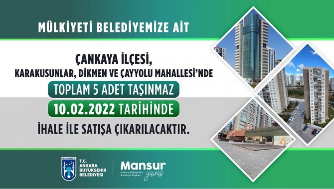 Ankara Büyükşehir Taşınmazları Satışa Çıkıyor
