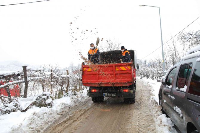 Fatsa’da Karla Mücadele Sürüyor