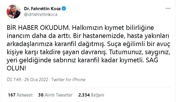 Sağlık Bakanı Koca’dan Düzcelilere Teşekkür