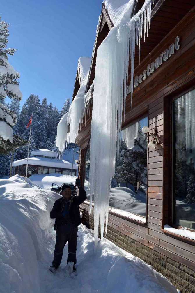Çatıdan Yere Uzanan Buz Sarkıtları