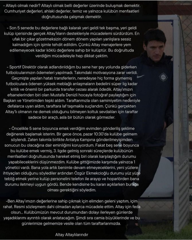İ̇brahim Akın’dan Altay Yönetimine Sitem Dolu Açıklama