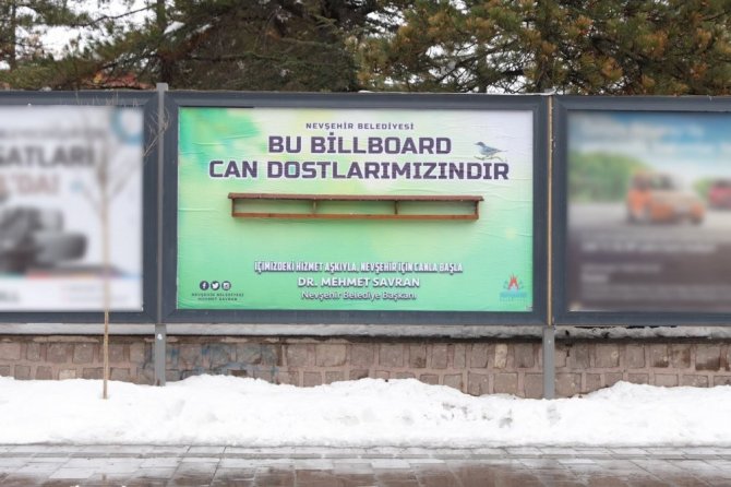 Billboardlara Reklam Yerine Kuşlar İçin Yemlik Asıldı
