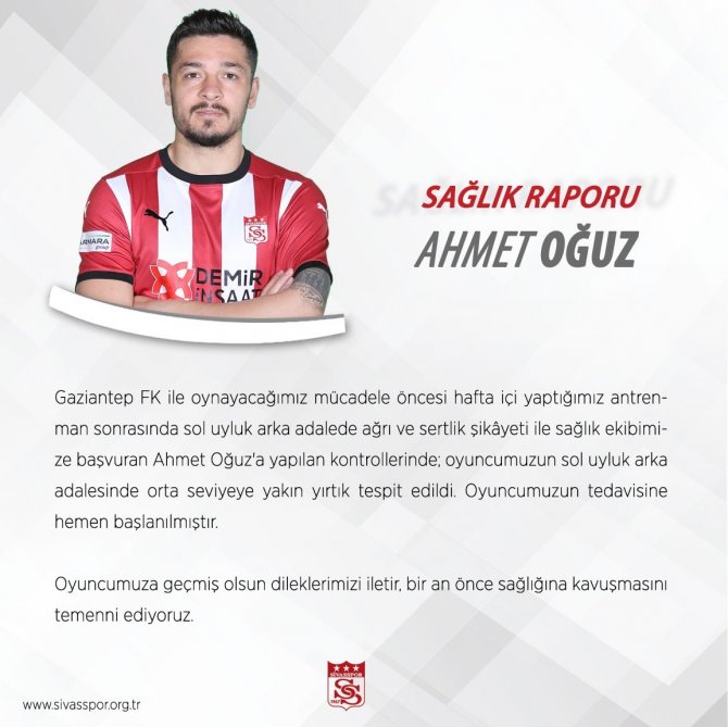 Sivasspor’a Ahmet Oğuz’dan Kötü Haber!