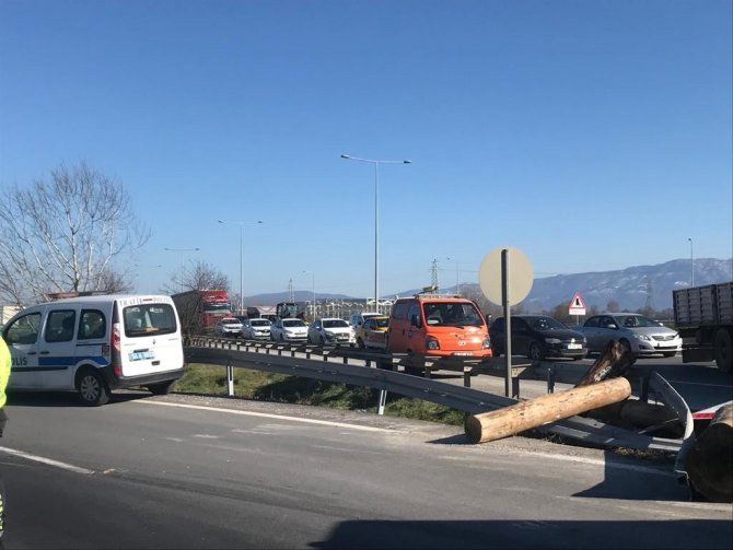 Kontrolden Çıkan Kamyon Devrildi, Taşıdığı Tomruklar Yola Savruldu