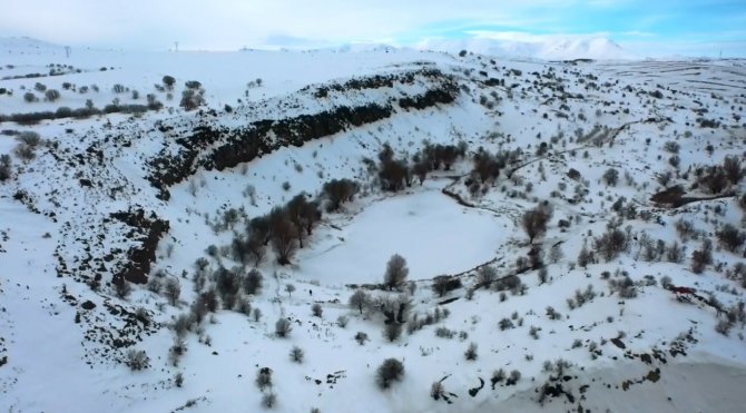 Ağın’da Buz Tutan Tektonik Sülüklü Göl, Dron İle Görüntülendi