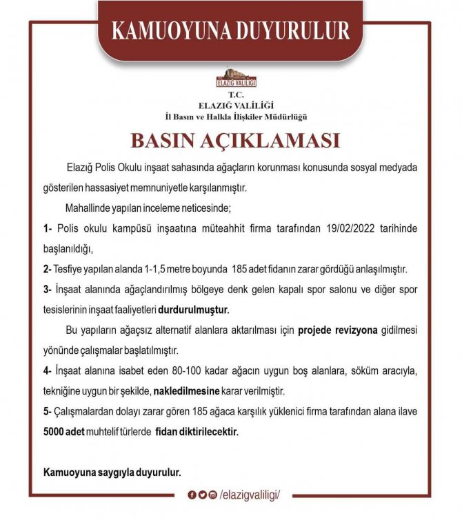 Valilik Zarar Gören Ağaçlar İçin Kayıtsız Kalmadı, İnşaat Çalışmaları Durduruldu