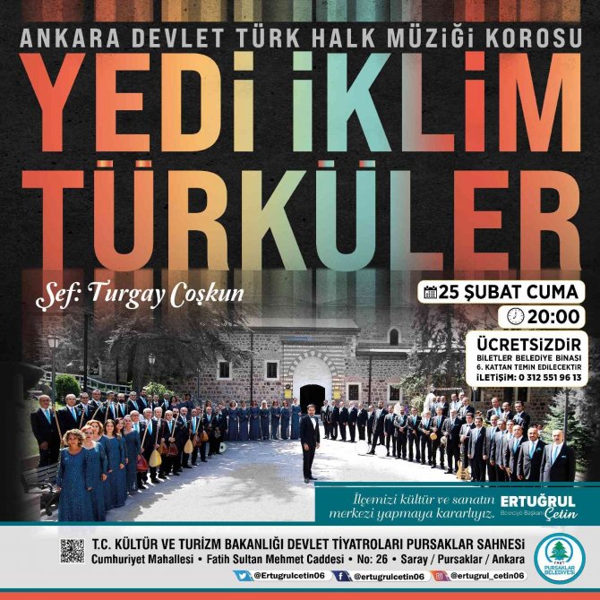 Pursaklar’da Yedi İ̇klim Türküler Korosu Ücretsiz Halk Konseri Verecek
