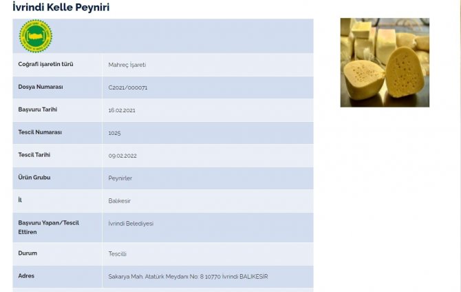 İ̇vrindi Kelle Peyniri Artık Coğrafi İşaretli