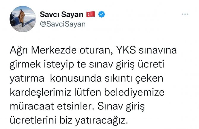 Başkan Sayan’dan Yks Öğrencilerine Müjde