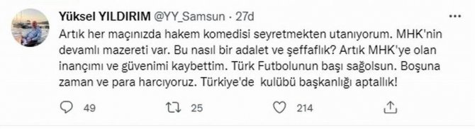 Samsunspor Başkanı Yıldırım: “Türkiye’de Kulüp Başkanlığı Aptallık”