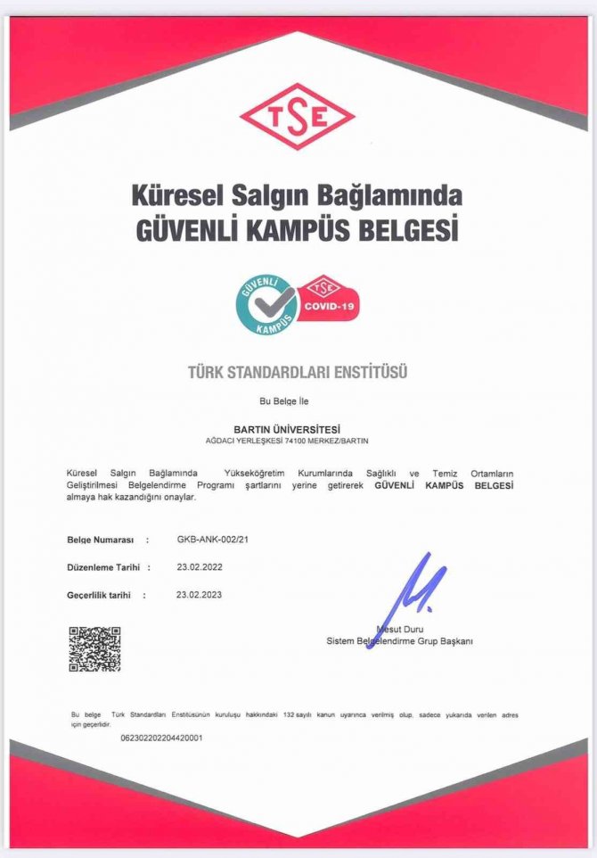 Bartın Üniversitesi Yerleşkelerinin “Sağlıklı Ve Güvenli” Olduğu Bir Kez Daha Tescillendi