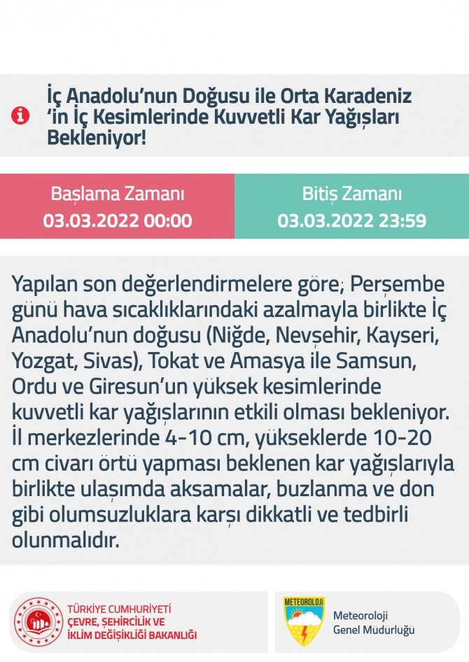 Samsun’a Kuvvetli Kar Yağışı Uyarısı