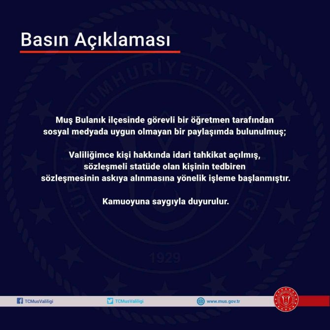 Paylaşımıyla Tepki Çeken Öğretmen Hakkında İşlem Başlatıldı