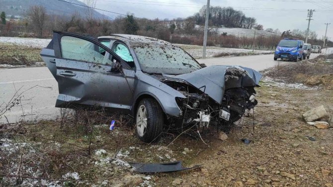 Alkollü Sürücüsü Direğe Çarptı: 2 Yaralı