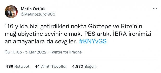 Metin Öztürk: "Göztepe Ve Rize’nin Mağlubiyetine Sevinir Olmak, Pes Artık!"