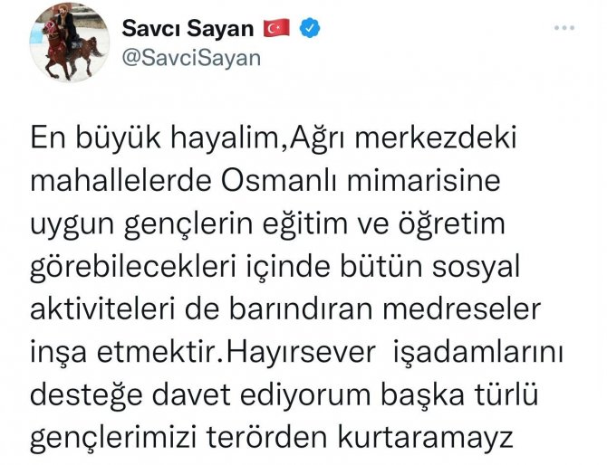 Başkan Sayan: “En Büyük Hayalim Gençlerin Eğitim Göreceği Medreseler İnşa Etmek”