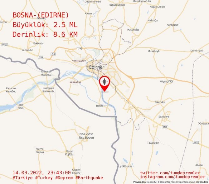 Edirne’de 2.5 Büyüklüğünde Deprem Yaşandı