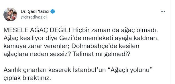 Başkan Yazıcı’dan Çırağan Caddesi’ndeki 112 Çınar Ağacını Kesen İ̇bb’ye Sert Tepki