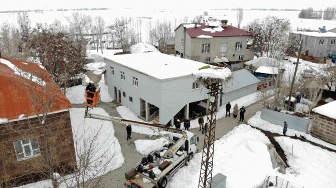 Vedaş Ekipleri, Karla Kaplı Leylek Yuvalarına Yem Bıraktı