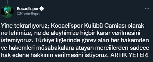 Kocaelispor’dan Hakem İsyanı