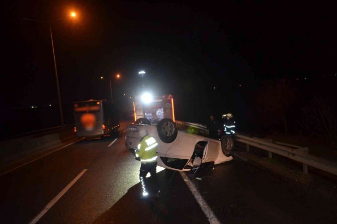 Tekirdağ’da Yolcu Otobüsüyle Çarpışan Otomobil Takla Attı: 1 Yaralı