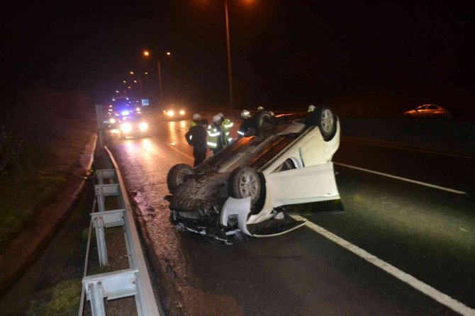 Tekirdağ’da Yolcu Otobüsüyle Çarpışan Otomobil Takla Attı: 1 Yaralı