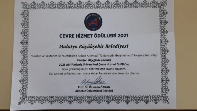 Malatya Büyükşehir Belediyesine Çevre Ödülü