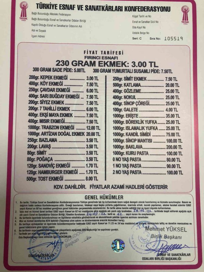 Sinop’ta Ramazan Öncesi Pide Ve Ekmek Fiyatları Belirlendi