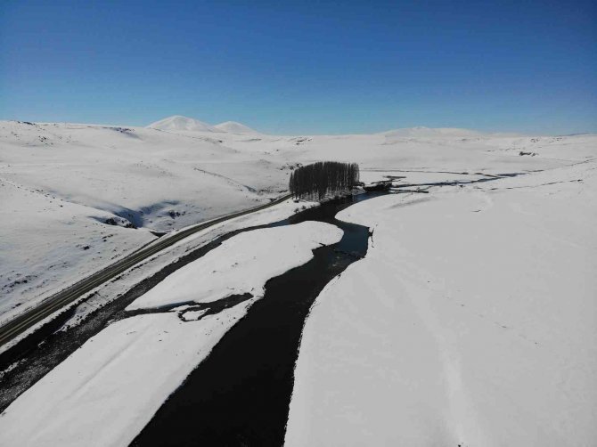 Kars’ta Kar Altındaki Menderesler Büyülüyor