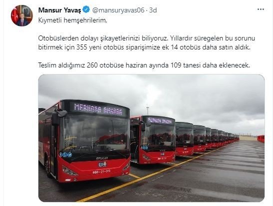 Ankara Ulaşımı İçin 14 Yeni Otobüs