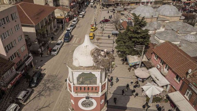 Saat Kulesinin Leylek Çifti Yuvasına Döndü