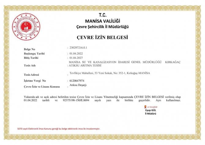 Manisa’nın Çevreci Tesisinde ‘Çevre İ̇zin Belgesi’ Yenilendi
