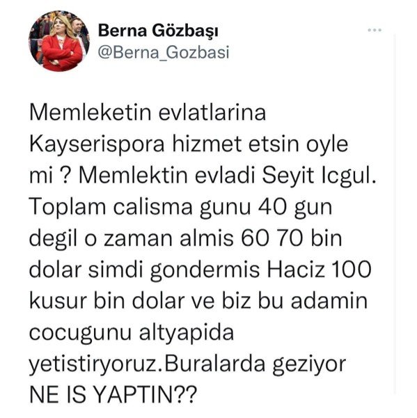 Berna Gözbaşı’dan Kulübe İcra Gönderen Eski Futbolcuya Tepki