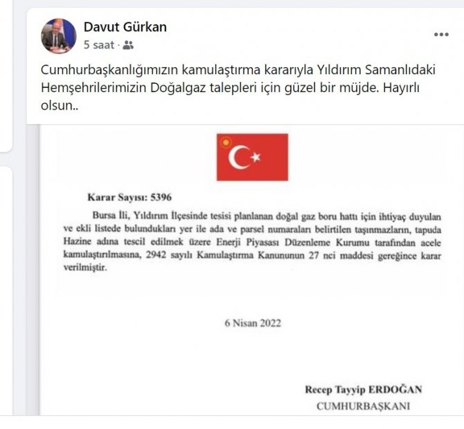 Yıldırım Samanlı Mahallesi’ne Doğalgaz Müjdesi