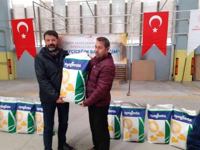 Biga’da Üreticilere Ayçiçeği Tohumu Dağıtıldı