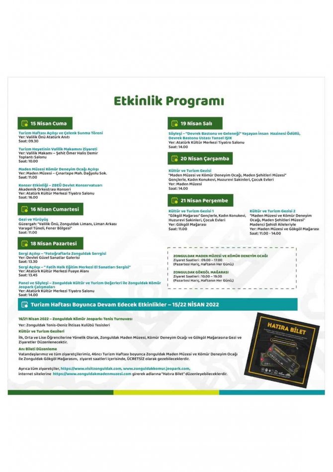 Zonguldak’ta Turizm Haftası Etkinliklerle Kutlanacak