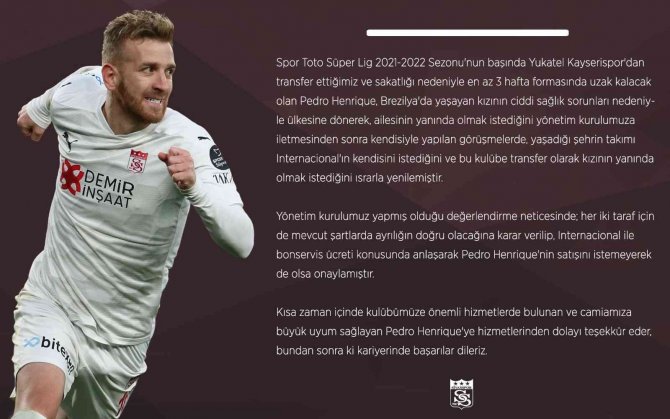 Sivasspor’da Pedro Henrique Internacional’e Transfer Oldu