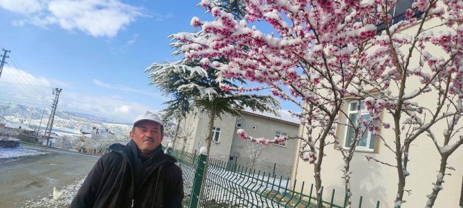 Yozgat’ta Nisan Karı Çiçek Açan Dalları Karla Kapladı