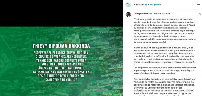 Bursaspor’da Kadro Dışı Kalan Bifouma’dan Açıklama Geldi