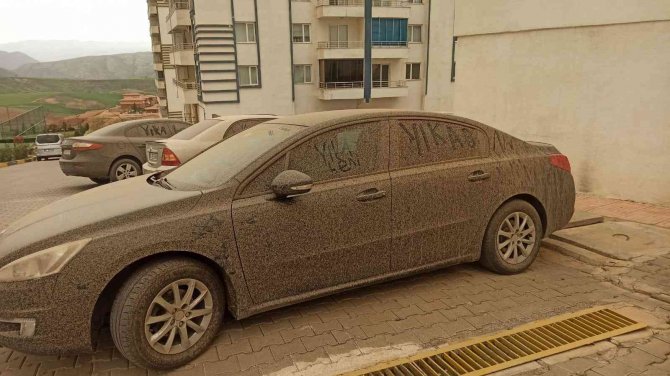 Siirt’te Araç Ve Balkonlar Tozla Kaplandı