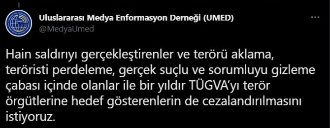 Umed, Tügva’ya Eyp Tipi Bomba İle Saldırılmasını Kınadı